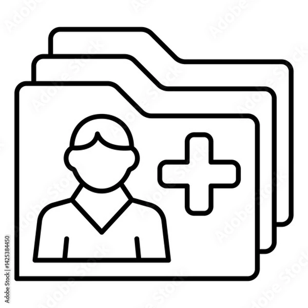 Obraz Person profile folders with medical cross thin line icon, human rescue concept. Vector graphics. Citizens database, files sign on white background, linear style for mobile or design.
