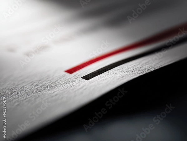 Obraz close up view of document corner featuring redacted lines, showcasing texture and detail. image evokes sense