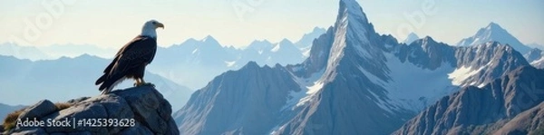 Obraz Majestic eagle perched on rocky mountain peak, wildlife, environment, golden eagle