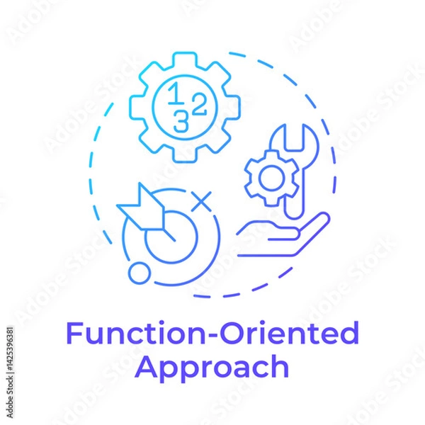 Fototapeta Function oriented approach blue gradient concept icon. Target goal. Product development. Round shape line illustration. Abstract idea. Graphic design. Easy to use in infographic, presentation