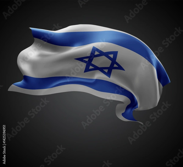 Obraz Israel, vector 3d flag with waves on a black background