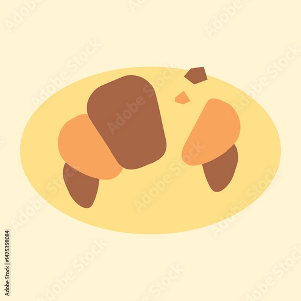 Fototapeta Flat vector of croissants on a plate. High resolution and ideal for breakfast or French bakery illustration themes.