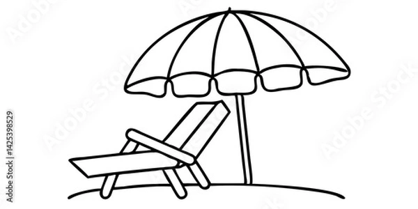 Fototapeta Beach Umbrella and Chair Illustration for Coastal Decor, Summer Vacation Art, Relaxation Scene Sketch