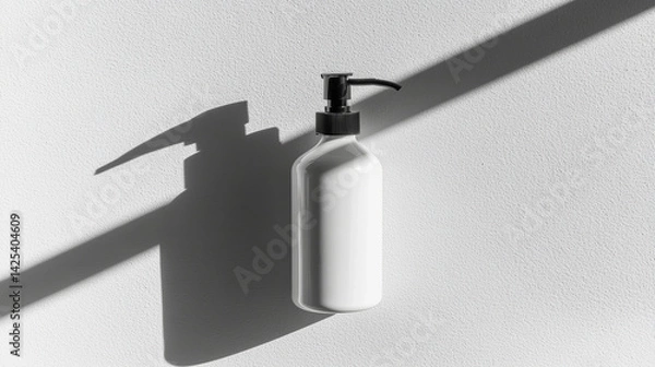 Obraz sleek white plastic bottle with pump dispenser casts shadow on textured surface, creating minimalist and modern aesthetic