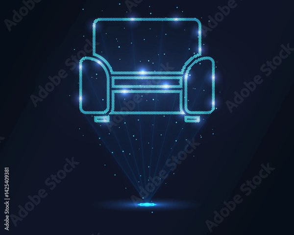 Fototapeta Armchair hologram. Futuristic holographic projection of a modern armchair with glowing energy flux and stylish design. Perfect for interior decor, furniture concepts, and cozy living spaces