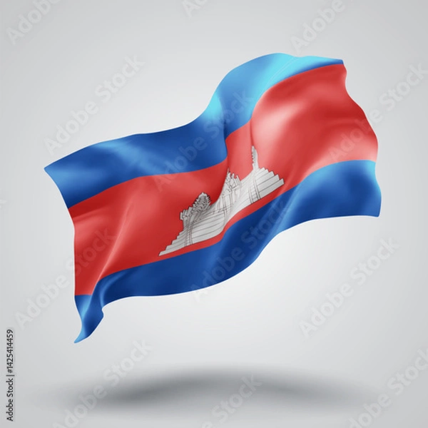Fototapeta Cambodia, vector 3d flag with waves on a white background