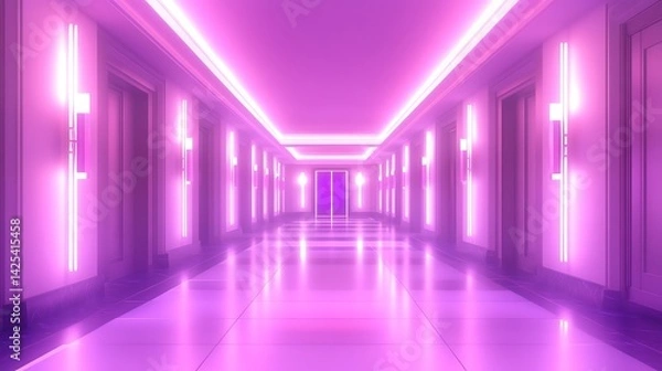 Fototapeta A futuristic corridor illuminated by pink neon lights, creating a vibrant atmosphere.