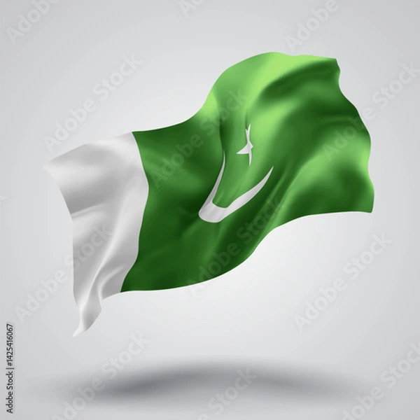 Fototapeta Pakistan, vector 3d flag with waves on a white background