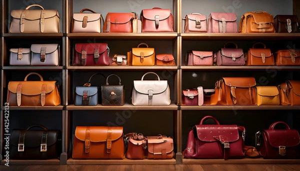 Fototapeta Stylish and Classic Handbags Closet with Unique Design background 01