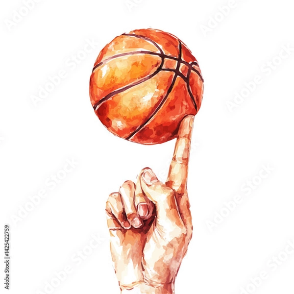 Obraz Basketball spinning on a finger, watercolor illustration, isolated on a white background.

