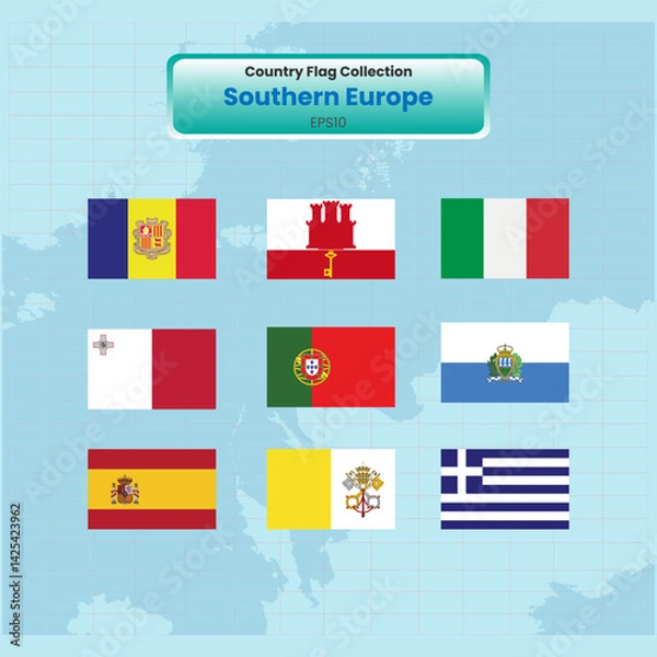 Obraz All southern europe flags continent Vector illustration template
