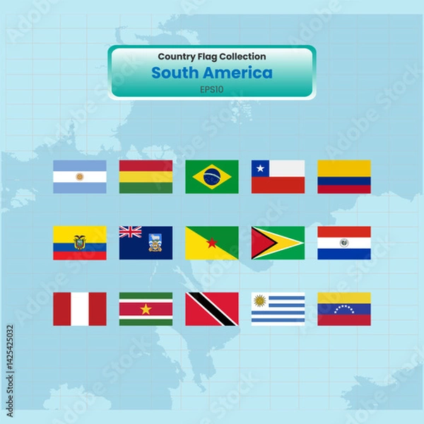 Obraz All sputh american  flags continent Vector illustration template
