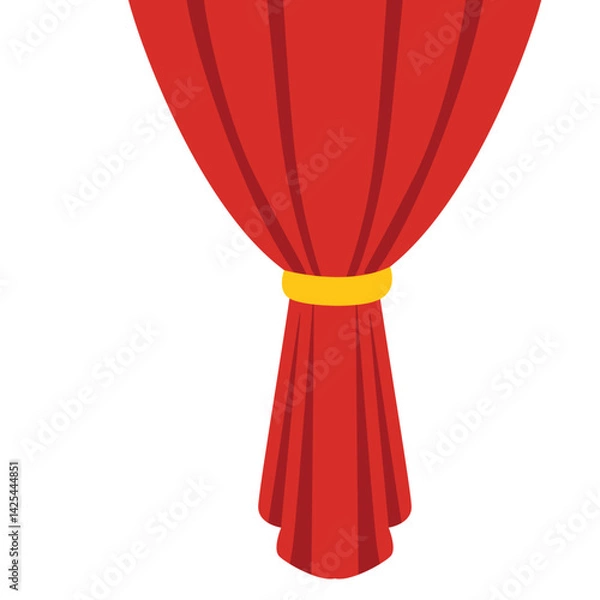 Fototapeta A red curtain neatly tied in the middle with a yellow band. Suitable for stage side decor, performance backgrounds, or theatrical illustrations.