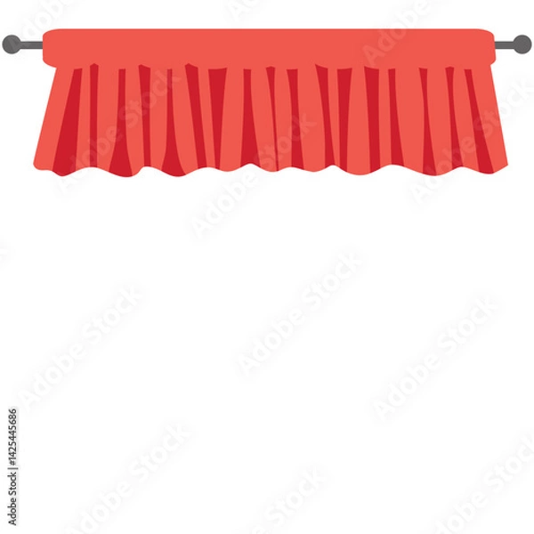 Fototapeta A simple red curtain valance with scalloped edges, mounted on a horizontal. Ideal for stage top decor or theater-themed illustrations.