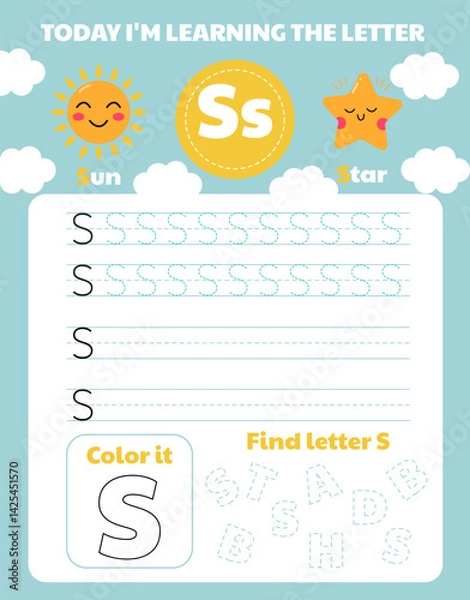 Fototapeta Worksheet for children in kindergarten to learn the letter S