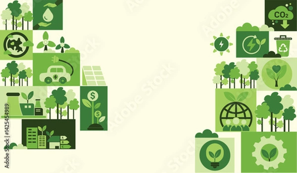 Obraz World environment and sustainable development concept with ecology  icons. Environment vector illustrator template with green city flat design, eco friendly, green technology and green business.
