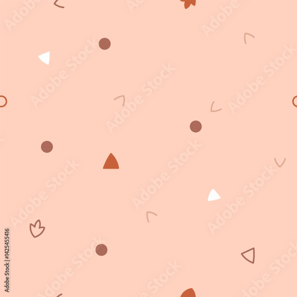 Fototapeta Bohemian seamless pattern with kawaii different circles and triangles and flowers.