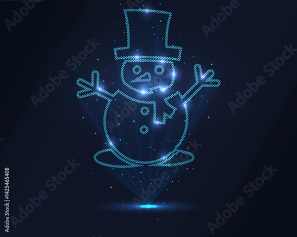 Fototapeta Snowman hologram. Futuristic holographic projection of a snowman with glowing energy flux and cheerful winter design. Perfect for holiday themes, children's projects, and festive decorations