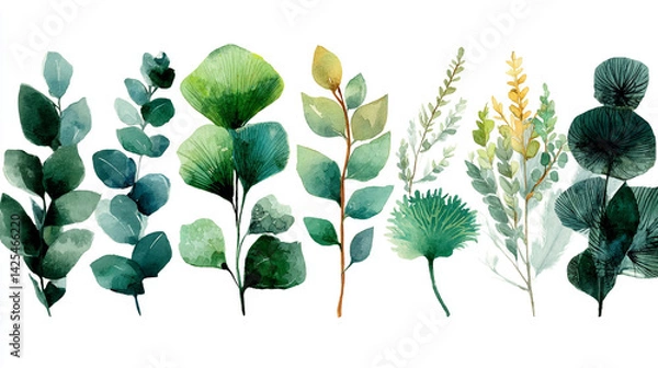 Fototapeta Watercolor botanical eucalyptus collection Leaves Collection for Botanical Art Backgrounds 