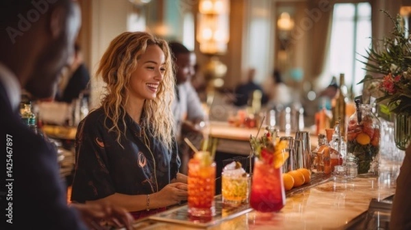 Obraz A woman is sitting at a bar with a man