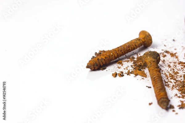 Obraz Rust old screw set isolated on white background