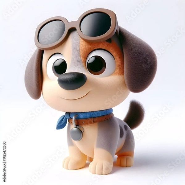 Obraz 3d cute animation of a dog on white background