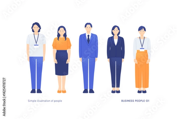 Obraz 正面を向いた若いビジネスパーソン。働く男女の全身イラスト素材。