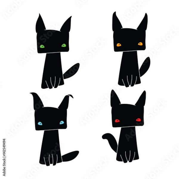 Obraz Set of four flat icons black cat.
