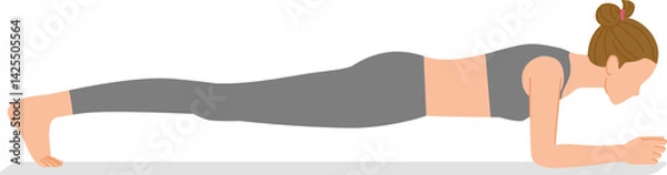 Fototapeta 筋トレ：プランクをする若い女性（正しいフォーム）