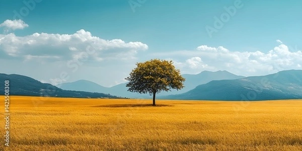 Obraz A beautiful tree stands alone in the vast African savannah.