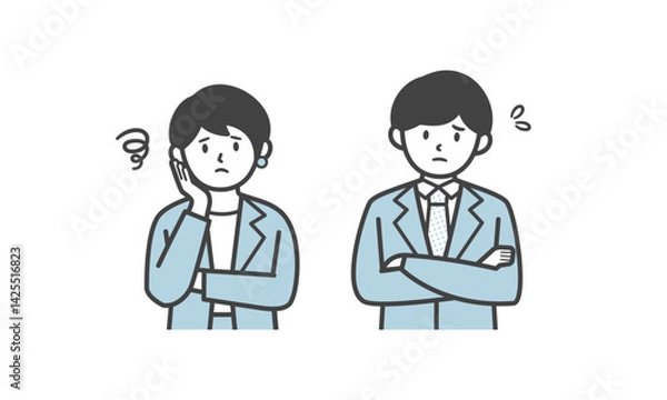Obraz 悩みを抱えるスーツ姿の男女（バストアップ）
