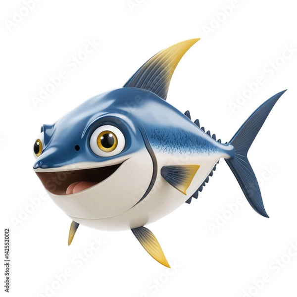 Obraz Cartoon fish character swimming joyfully with vibrant colors showcasing humor and playfulness
