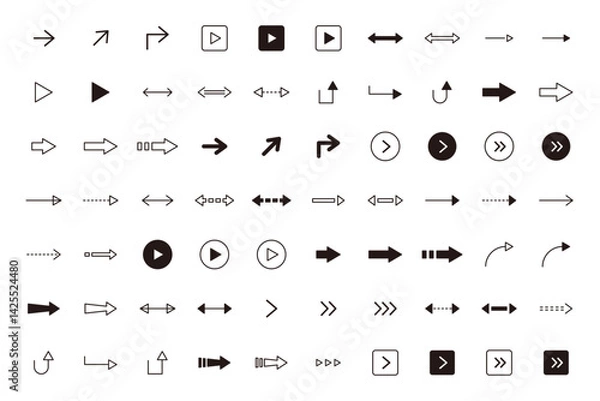 Obraz シンプルな矢印アイコンセット ベクター　イラスト　透明背景