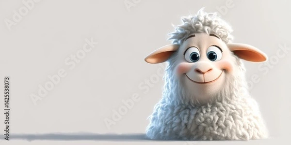 Fototapeta Smiling sheep posing on white background, farm animal pet