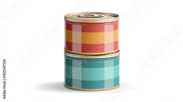 Obraz Two stacked metal food cans with a gingham pattern