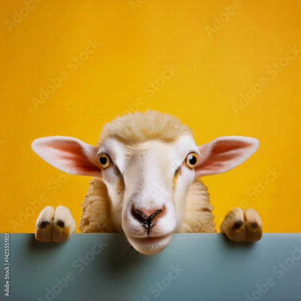 Obraz funny sheep with a big smile oil painting style illustration
