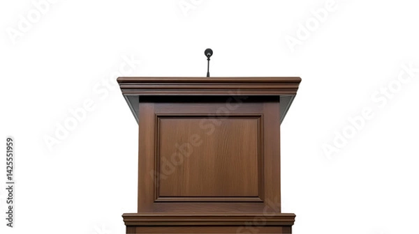 Fototapeta The Podium: A symbol of authority and eloquence, presented as a traditional wooden podium with a microphone, the perfect focal point for conveying messages and sparking conversations. 