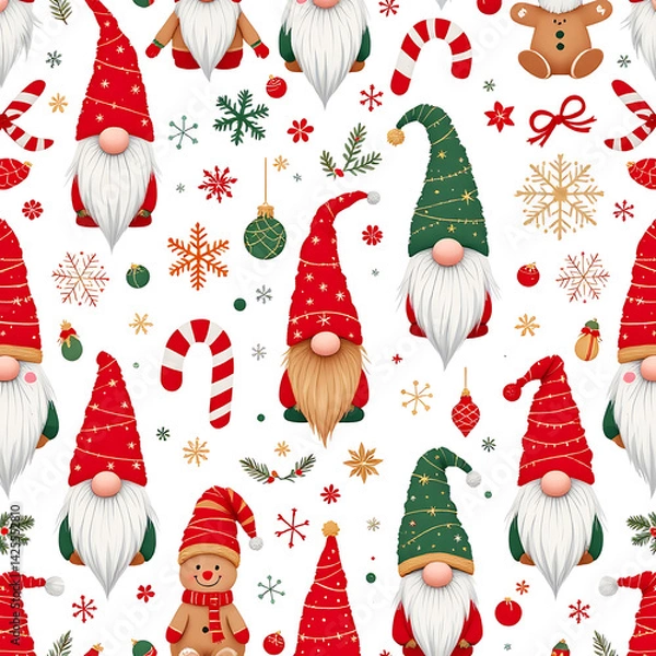 Obraz Christmas gnome pattern background