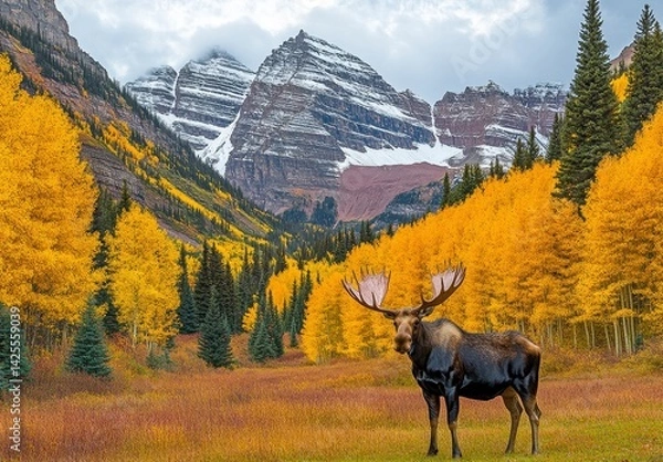 Obraz Majestic Moose in Autumnal Aspen Grove, Rocky Mountains