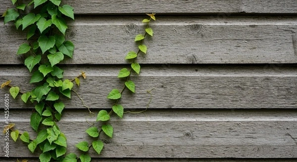Obraz Climbing Green Ivy Against Rustic Wooden Wall Texture Background