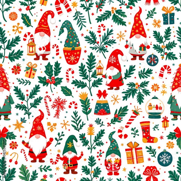 Obraz Christmas gnome pattern background