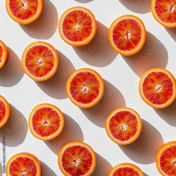 Obraz Bright Red Blood Orange Slices Pattern on White Background