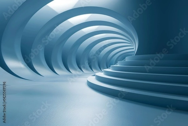 Fototapeta Abstract 3D Curved Tunnel With Circular Stairs
