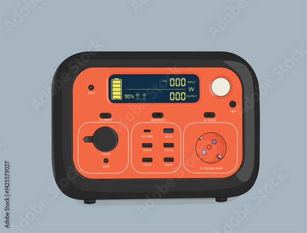 Obraz Orange portable power station, concept of backup energy. Vector illustration design