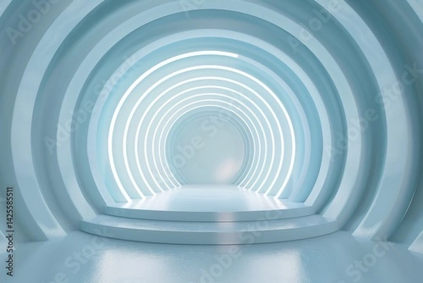 Fototapeta Abstract Blue Circular Tunnel with Glowing Edges