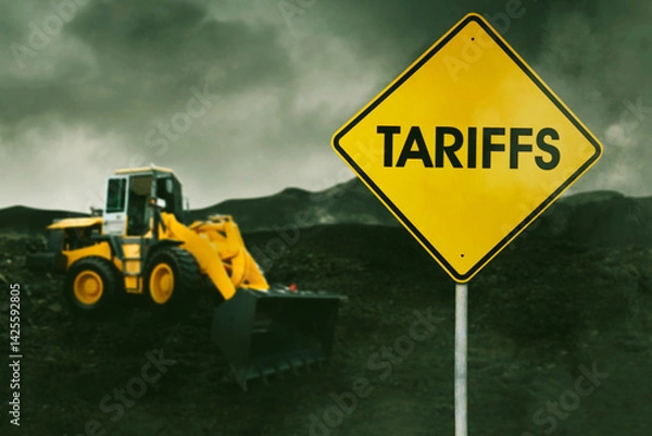 Obraz Tariffs Ahead – Conceptual Construction Warning Sign with Bulldozer Symbolizing Economic Impact
