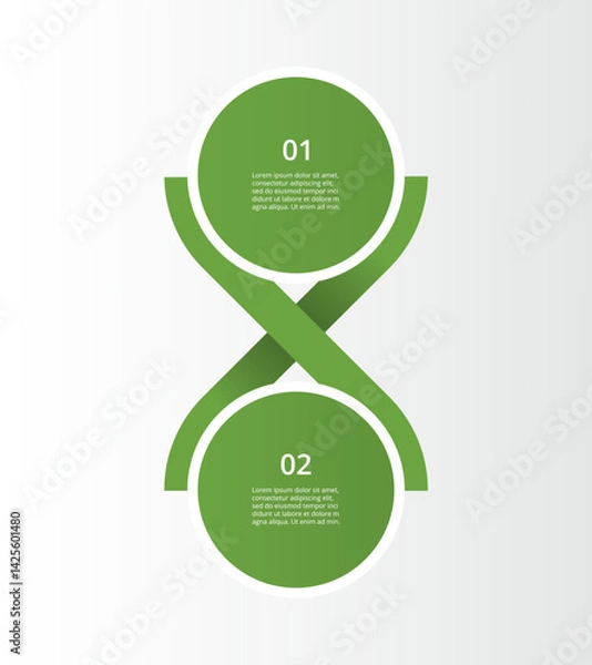 Obraz Green infographic template with 2 steps, options, parts or processes. Presentation of teamwork or business processes.