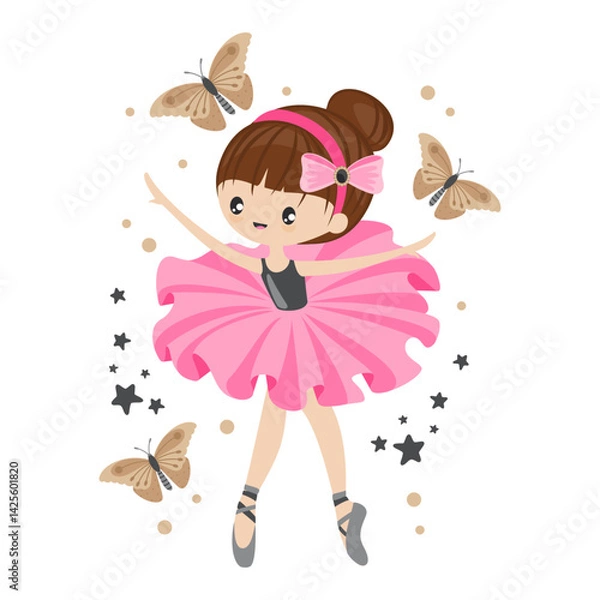 Fototapeta Print with a little ballerina and romantic elements. Printing on children's clothing and for personal design.