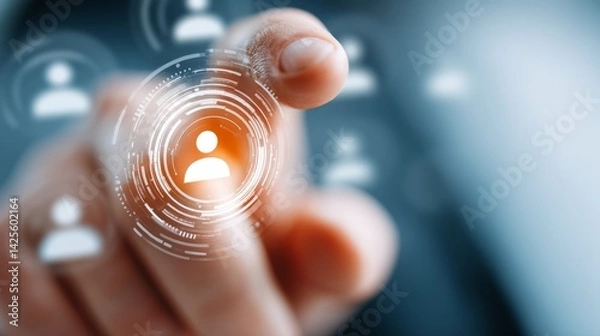 Fototapeta Futuristic Digital Interface with Human Connection and User Interaction Concept, Featuring Touch and Technology in Modern Communication