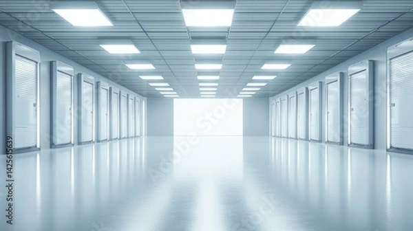 Obraz Modern and Bright Storage Facility Interior with Open Doors and Reflective Floor Surface